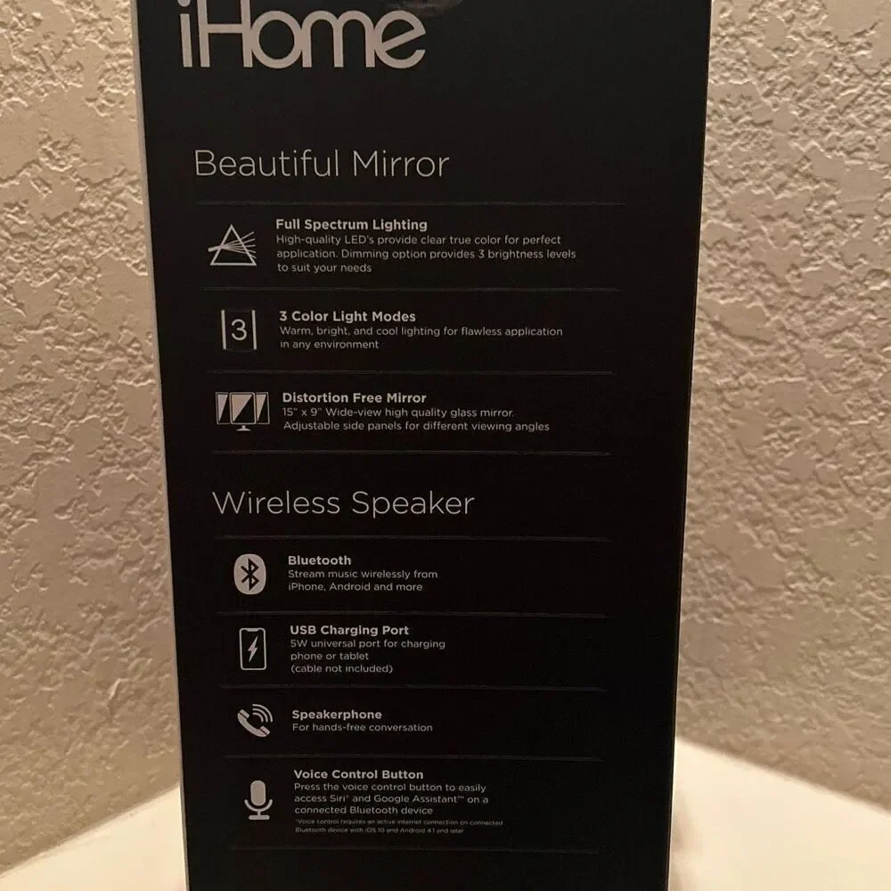 iHome Vanity Mirror With Bluetooth Speaker White Trifold Light Up Makeup New Box